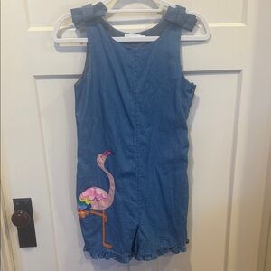 Mini Boden chambray Romper with Flamingo absolutely adorable! Worn once